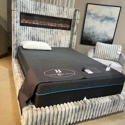 For sale Queen Bed with New Electric Fireplace 