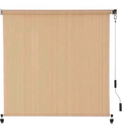 VICLLAX Outdoor Roller Shade 6' W×6' L, Patio Cordless Roller Blinds, Exterior Roll Up Shade with Spliced Design for Patio Porch Gazebo, Wheat