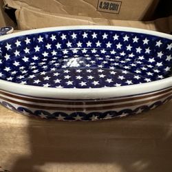 Polish Pottery Lg 14in Oval Americana Baker