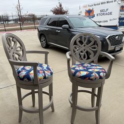 4  New Paint And Upholstery Swivel Bar Stools With Arms
