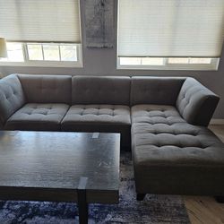 Section Couch, 3 Pieces, Grey Fabric