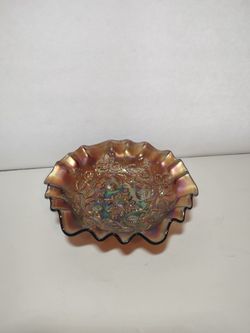 Iridescent Sepia Carnival Glass Candy Dish 7”w