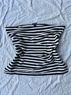 BLENCA white and black striped tube top with SLITS on side