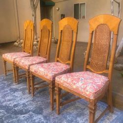 One Of A Kind Dining Chairs with Cane back and Floral Seat