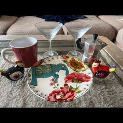 Kitchenware Set: Mug, Plate, Salt and Pepper Shakers, Glasses, and Moka pot