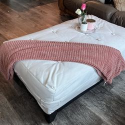 50” White Velvet Ottoman