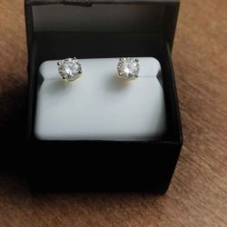 100% Genuine Moissanite Diamond Earrings 2CTW 6MM In 925 Sterling Silver  With Yellow Gold Vermeil Plating