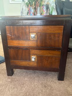 Dark Wood Two-Drawer Nightstand