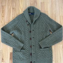 Polo Ralph Lauren Small Wool Cashmere Cardigan Cable Knit Shawl Collar