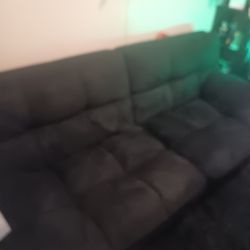 Futon Sofa Bed Black Microfiber