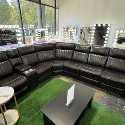 Power Recliner Sectional With Bluetooth Speaker And LED Lights 