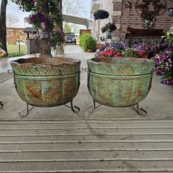 Wavy Turquoise Clay Pots (Planters) Plants, Pottery, Talavera. $65 cada una.