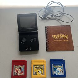 Gameboy SP with Pokemon Red, Yellow and Blue