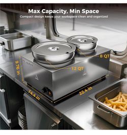 20qt 2-in-1 Electric Soup Warmer and Steam Table Food Warmer, 1200W Stainless Steel  A-17