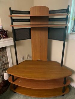 Corner Wood and Metal Entertainment Center TV Stand