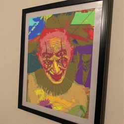 Crazy scary clown art piece On Black Frame