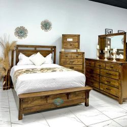 Brown Bedroom Set Queen or King Bed Dresser Nightstand Mirror Chest Options Curtis