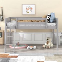 🔥Brand new in Box 🔥Loft Bed for Kids Twin Size Solid Wood Low Loft Bed w/Guard Rail and Ladder, Placed on The Left or Right, Twin Bed for Kids Room,