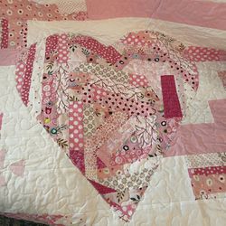 Handmade Pink Heart Baby Quilt Baby Shower Gift Heart Theme