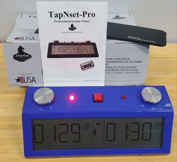 Like New in Box! Professional Tournament TapNset-Pro Chess Clock Blue – Metal CASE