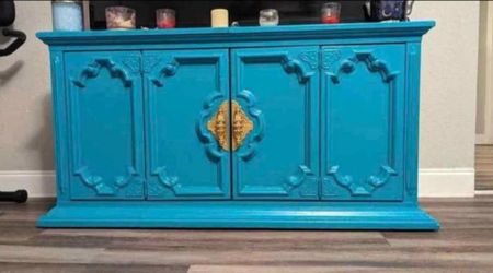Vibrant Teal Ornate Cabinet - Buffet - TV Stand