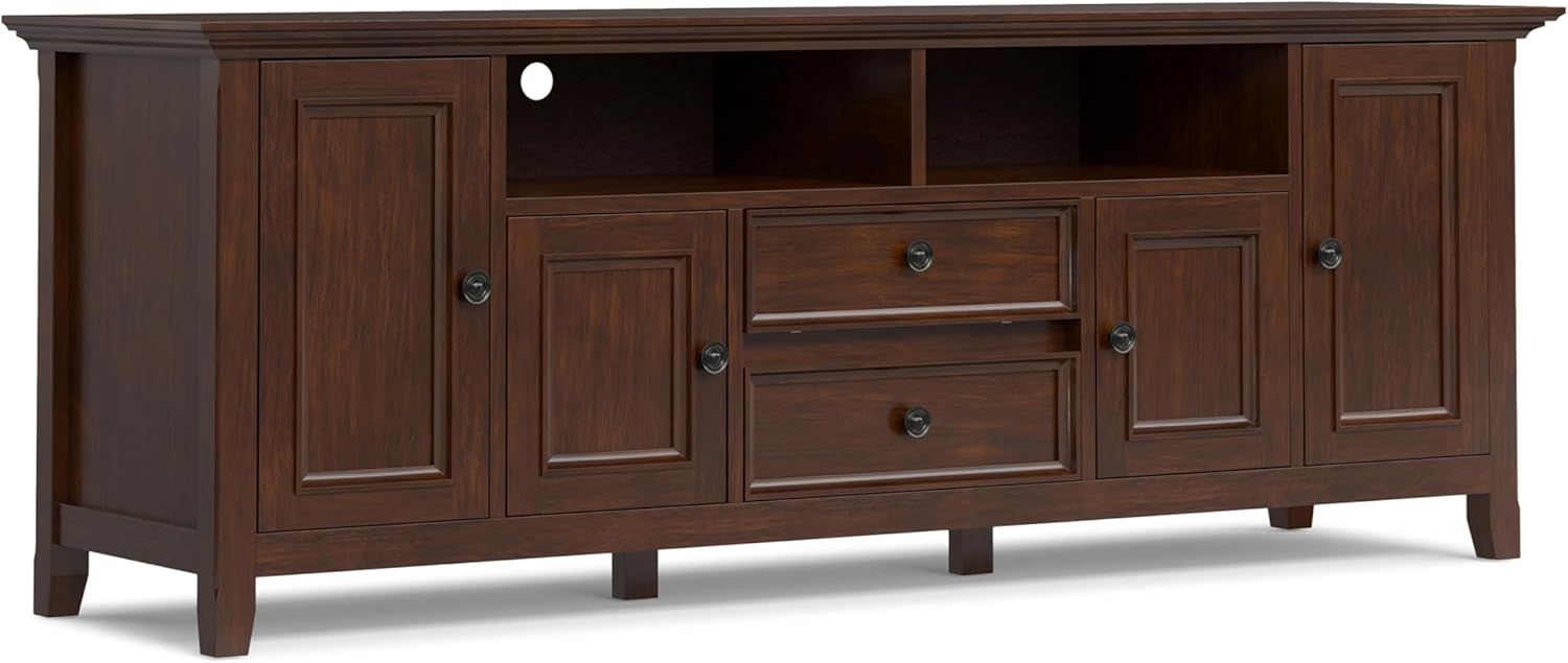 SIMPLIHOME Amherst 72-inch Wide Solid Wood TV Stand in Russet Brown
