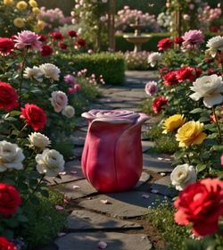 Decorative red and white Ceramic rose stool or side table Garden Patio Tropical 20"×18"
