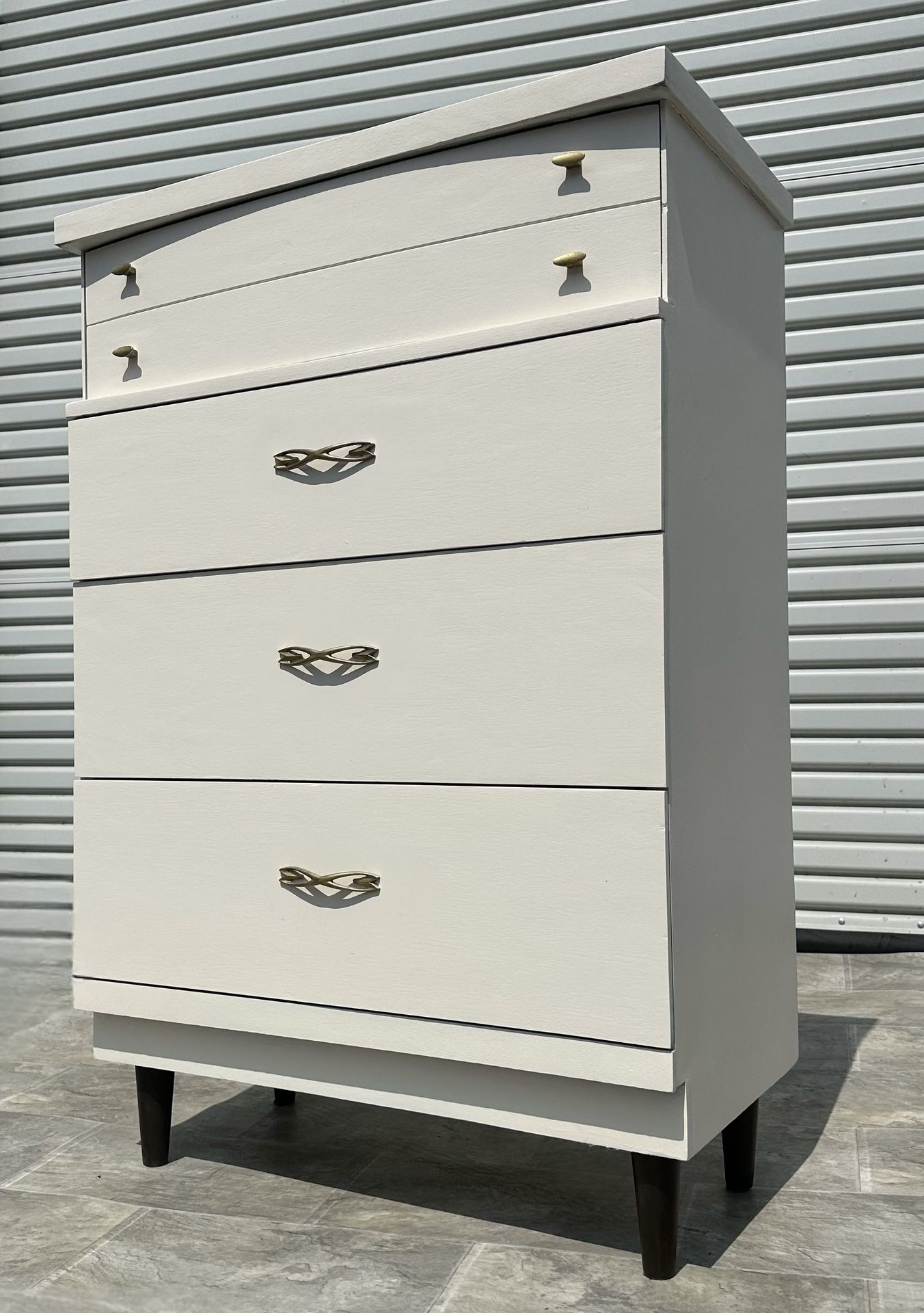 White Cream Brown Mid Century Modern Mcm Tall Chest Of Drawers Dresser Cabinet
