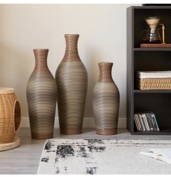 New Floor PVC Decorated Vases Set of 3 for Gorgeous Home Decoration Large Classic PVC Vase 20.4in/24.4in/28.3in Height (Brown+Grey)