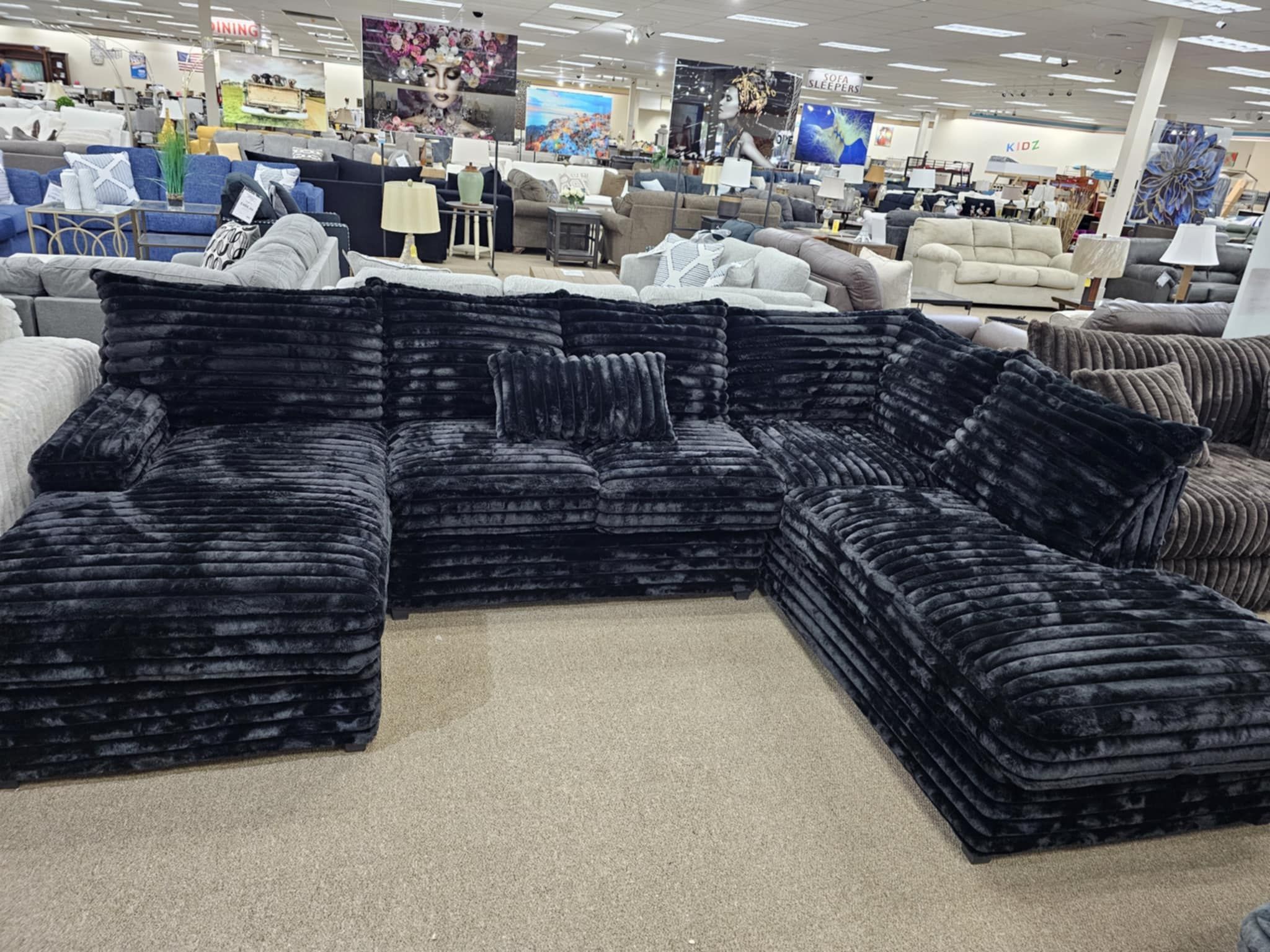 🖤JUST IN!!! FLUFFY BLACK Double Chaise Living Room Sectional SOFA COUCH $10 DOWN