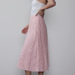 Lace Tulle Midi Skirt 