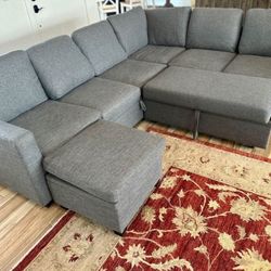 HONBAY 7-Piece Polyester Modular Sleeper Sectional With Storage Space in Dark Gray, HB-0426 