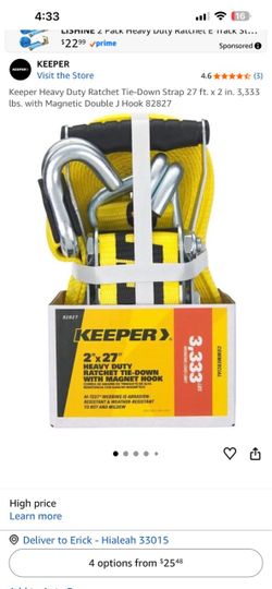 Keeper Heavy Duty Ratchet Tie-Down Strap with Magnet Hook