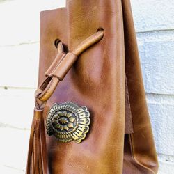 New Handmade Mini Bucket Drawstring Brown Leather Bag Shoulder Crossbody