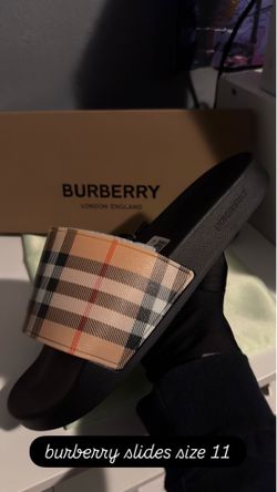 Burberry Check Slides - Tan/Black