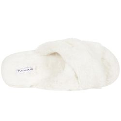 Ivory TAHARI Crossover Faux Fur Slippers (s. 8) — Brand New!