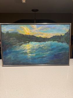 Vintage Original Painting on Canvas – Signed/Marked Ann Roman – Large Framed Landscape