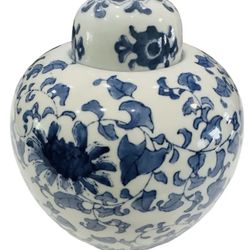 Beautiful Vintage '70'S Ginger Jar" Blue and White Floral Decoration