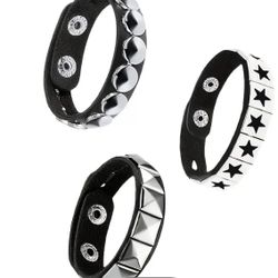 Set Of Three Studded Goth Rocker Bracelets