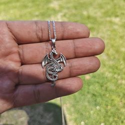 Dragon Pendant Charm With with A Thin Italian Chain