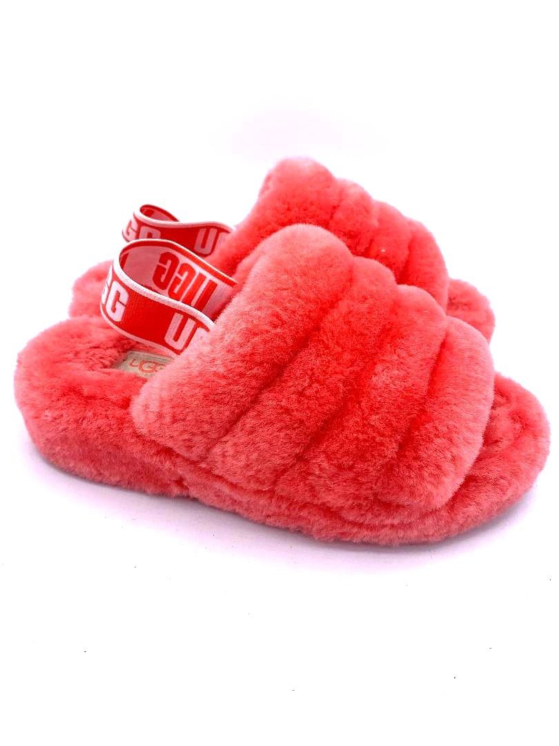 NWOT-UGG FLUFF YEAH SLIDE WOMEN SANDAL NEON CORAL US 5 /UK 3 /EU 36 /JP 22