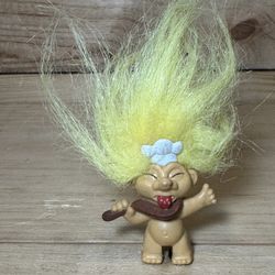 Vintage Troll Chef Licking Spoon Yellow Hair Pencil Topper 2"