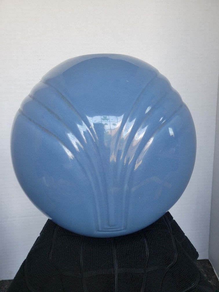 Vintage 80s Haeger Art Deco Round Blue Ceramic Vase Planter #4387 9" Tall