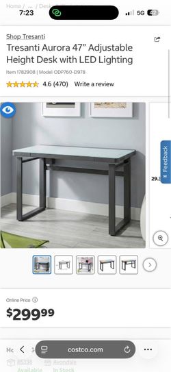 Tresanti Aurora 47" Adjustable Height Desk with LED Lighting