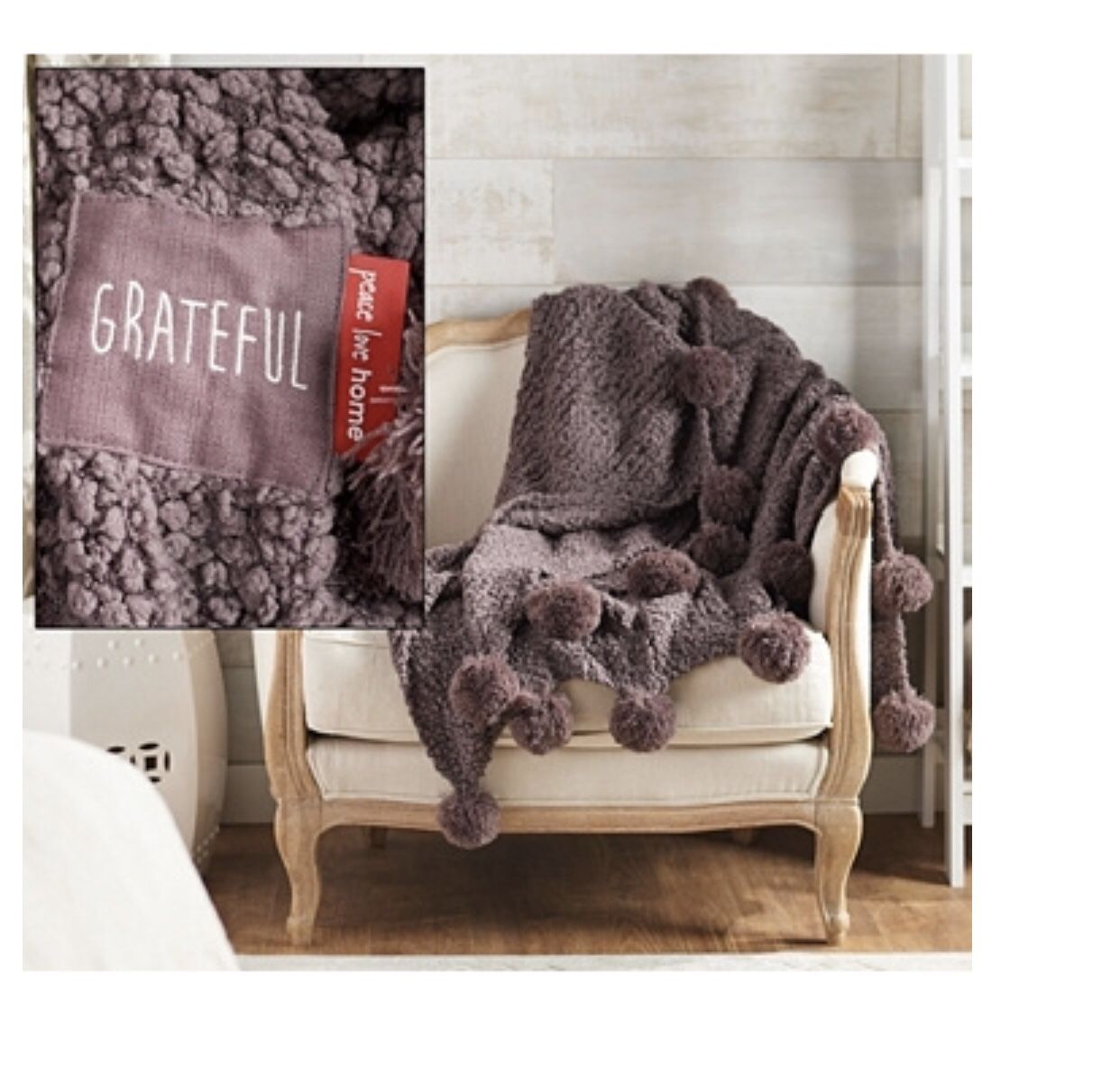 Peace Love World 60" x 80" Super Oversized Knit Throw with Pom-Poms