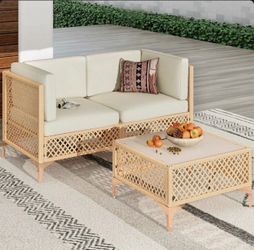 NEW Wicker Rattan Patio Conversation Set – Loveseat & Table – $180 FIRM