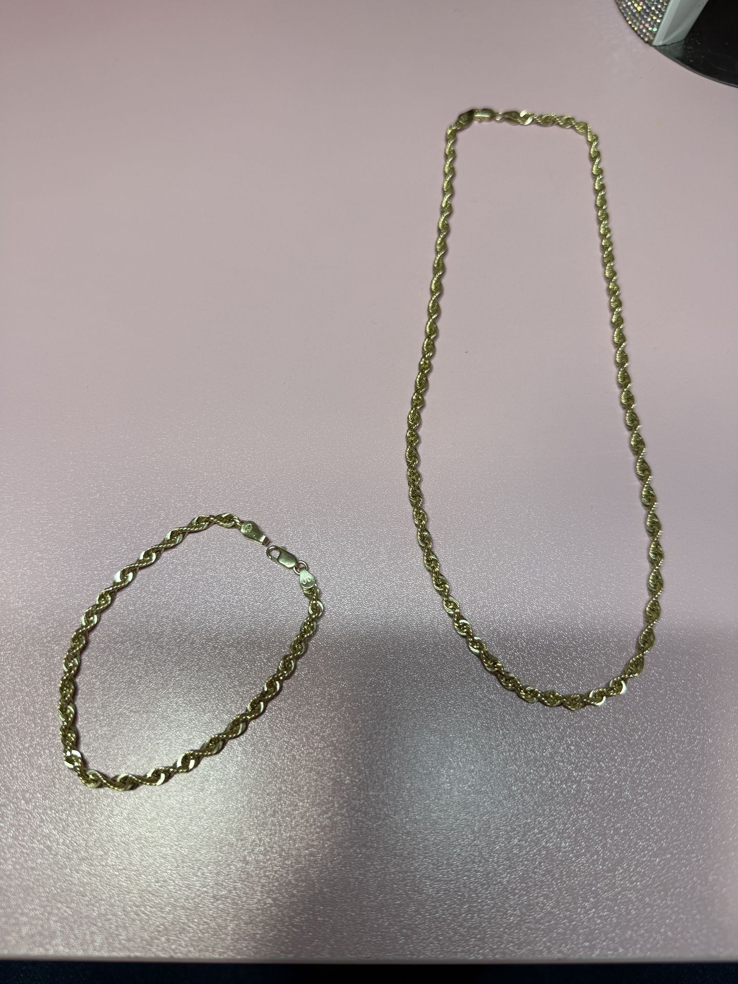 14kt Karat Rope Chain And Bracelet Set