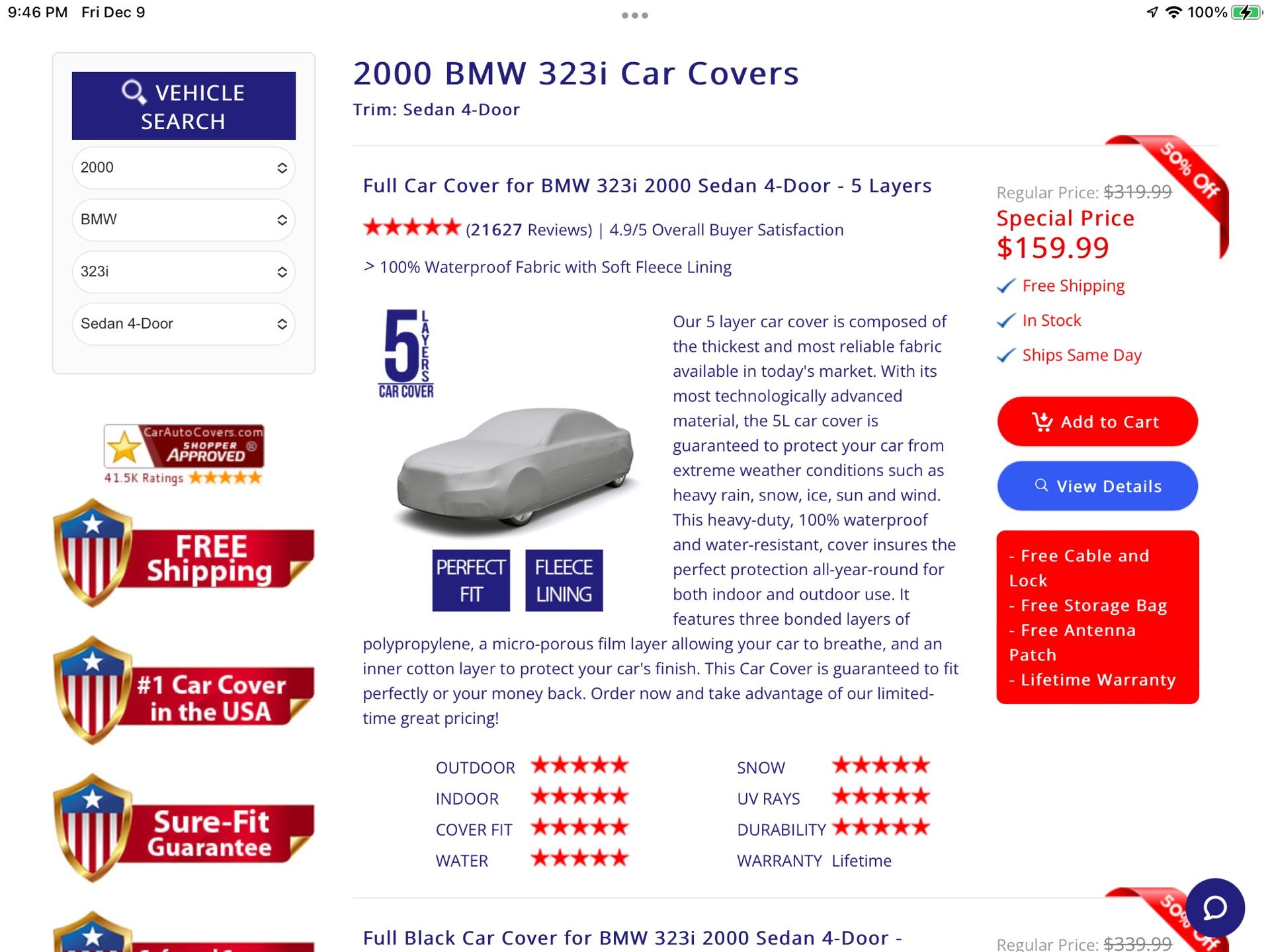 Brand New In The Box and Sealed BMW Car Cover