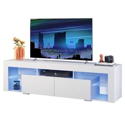 Modern 63" White LED TV Stand with Drawers