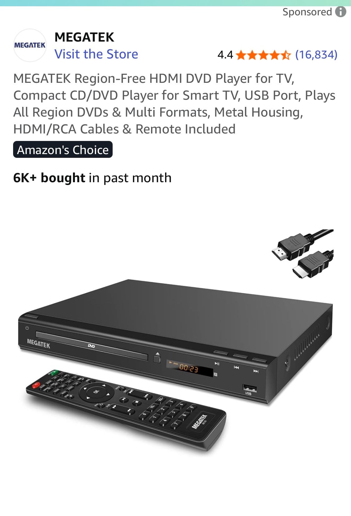 MEGATEK new DVD player W remote